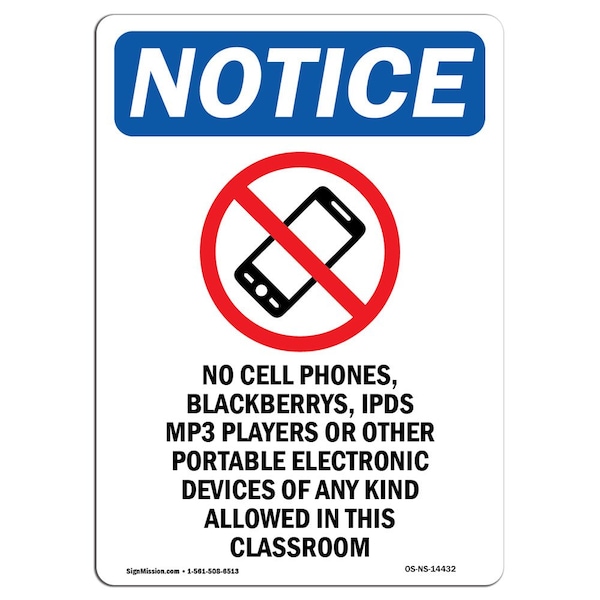 Signmission OSHA Notice, 5" Height, No Cell Phones Blackberrys Sign With Symbol, 5" X 3.5", Portrait OS-NS-D-35-V-14432 - main